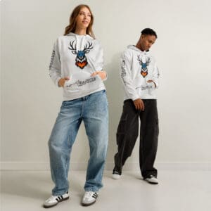 Unisex-Hoodie aus Baumwolle mit großem Hirschmotiv