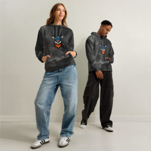 Unisex-Hoodie aus Baumwolle - dunkel Wolkenstruktur mit farbigem Hirschmotiv